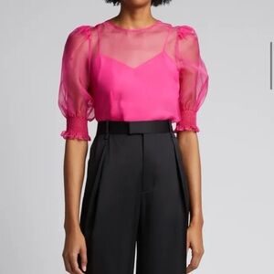 Cinq à Sept Vibrant Pink Sheer Blouse